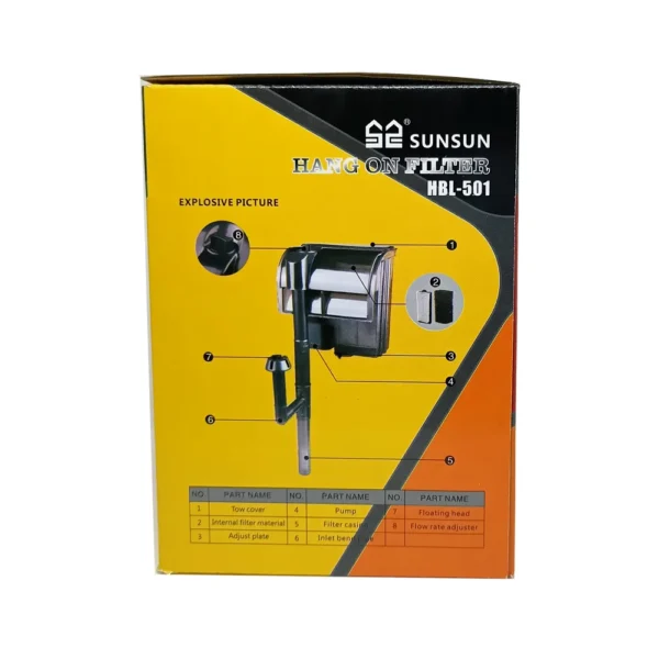 Sunsun HBL-501 Aquarium Hang On Filter | Power : 5W | Flow : 400L/H - Image 4