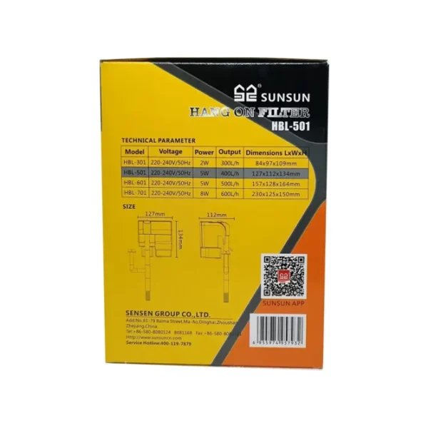 Sunsun HBL-501 Aquarium Hang On Filter | Power : 5W | Flow : 400L/H - Image 3