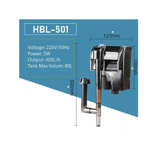 Sunsun HBL-501 Aquarium Hang On Filter | Power : 5W | Flow : 400L/H - Image 5